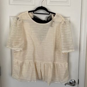 NWT Anthropologie Bow Back Classic Peplum Top Blouse Cream and Black Plus Sz 3X